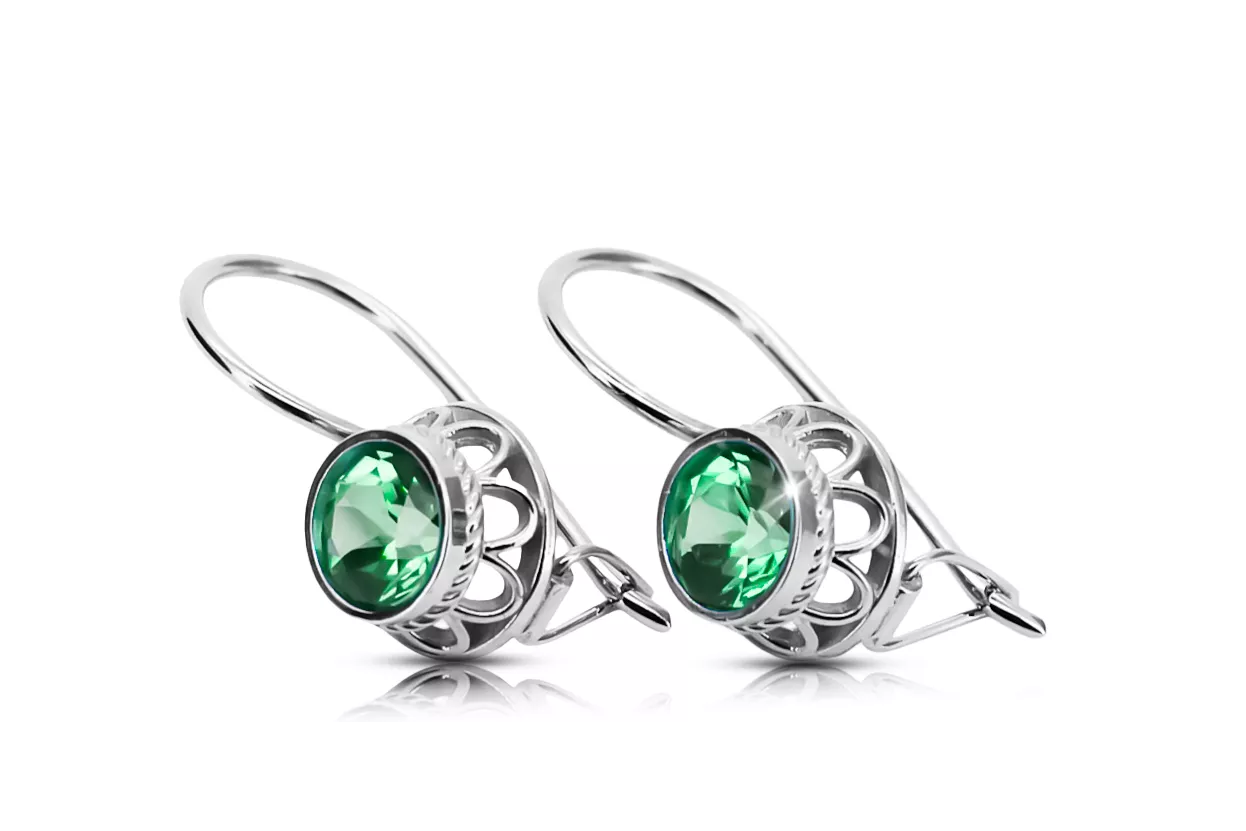 925 sidabras Smeraldai Auskarai Vintažiniai papuošalai vec117s